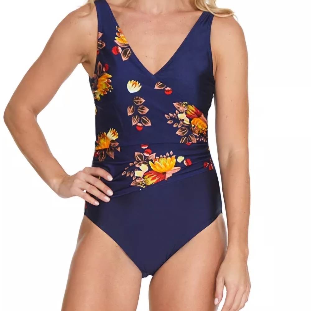 Nine West Women's Wrap Surplice One Piece Swimsuit, SIZE LARGE